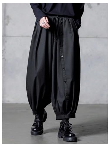 Men's Wide Leg Baggy Business Dress Pants Drawstring Waist Harem Pants Crop Trousers with Pockets3