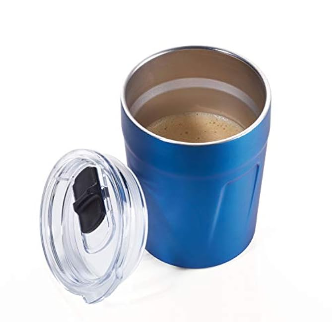 TROIKA Original ESPRESSO DOPPIO CUP65/BL Thermo mug for espresso, coffee, tea travel mug double-walled insulation capacity: max. 160 ml (approx. 5.4 oz) plastic lid, spill-proof