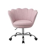 SSLine Modern Cute Desk Chair Home Office Mid-Back Computer Chair on Wheels Elegant Living Room Upholstery Leisure Chairs Fabric Swivel Shell Chairs Vanity Chairs for Girls Women -Pink