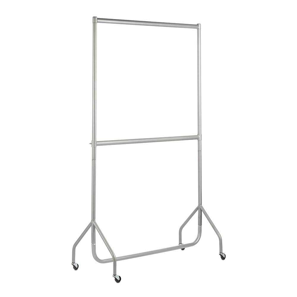Shopfitting Warehouse Two Tier Heavy Duty Clothes Rail Double Garment Rack Steel Silver 4ft wide