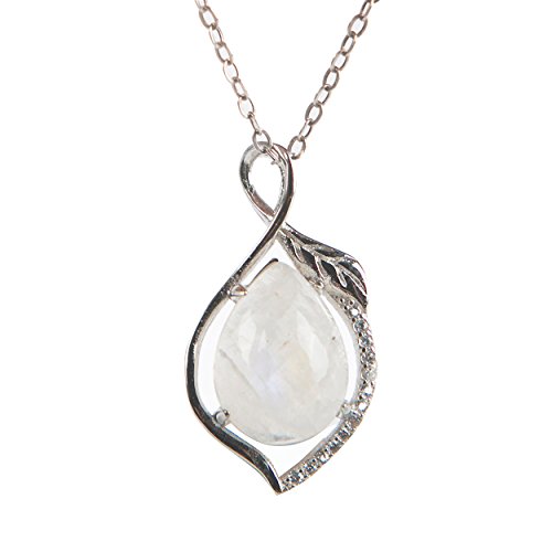 Genuine Natural Moonstone Crystal Silver Jeweley Necklace Pendant 14x11x6mm