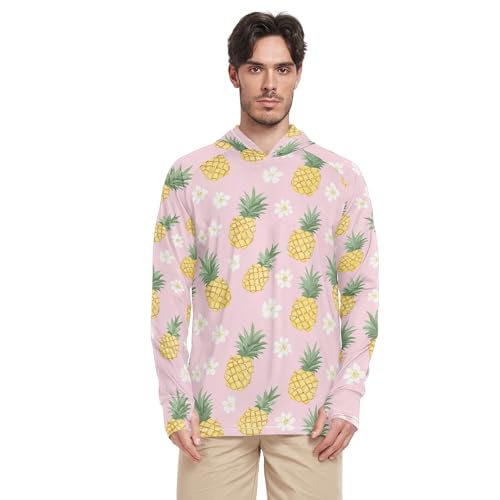 Funny Pineapples Fruit Pink Mens Sun Shirts Protection Long Sleeve Sailing Rash Guard UPF 50+ Farmer Shirt S