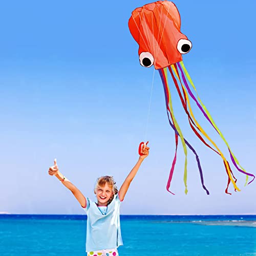 Hengda Kite Software Octopus Flyer Kite With Long Colorful Tail For Kids, 31-Inch Wide X 157-Inch Long, Large, Orange #TOP3