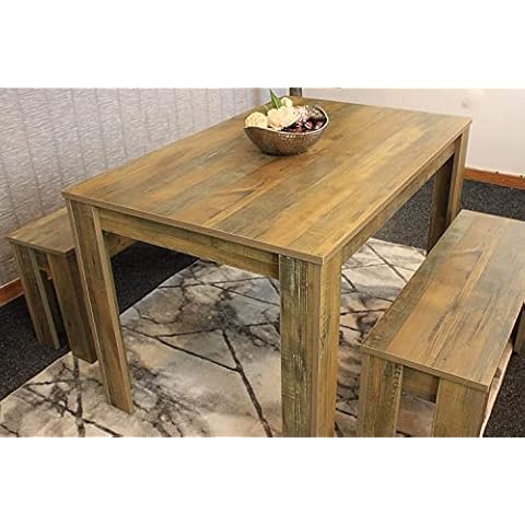 KOSY KOALA Rustic Effect wood Dining Table And 2 Benches kitchen table Set space saver table set Cover