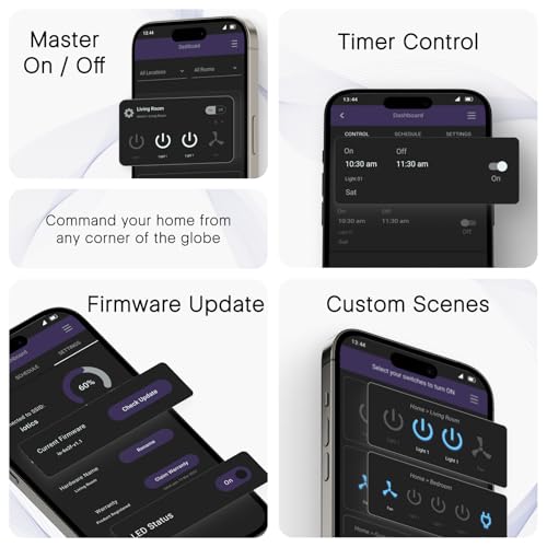 Image of IOTICS Smart Wifi Switch Board: 4 Switch with 1 x High Load (AC /Geyser) switch. Touch, Remote, App Control. Voice Compatible with Alexa & Assistant. Smart Touch Switch For Home Automation (Grey)