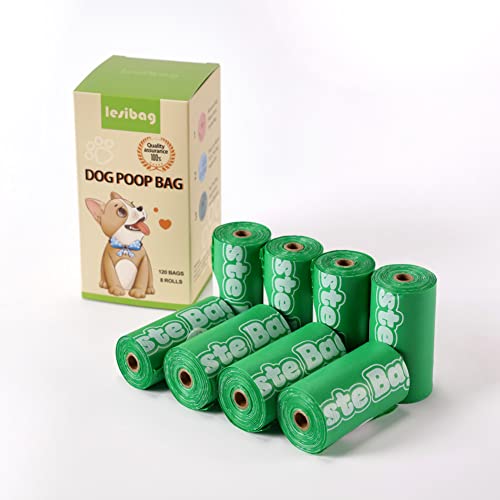 Lesibag Extra Thick and Leak-proof Dog Poop Bags, 120 Count, 9 x 13 Inches, 15 Bags Per Roll (Green)