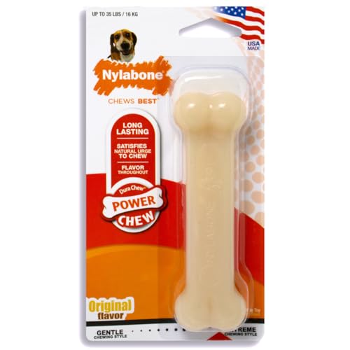Nylabone Juguete masticable para higiene Dental en Forma de Hueso para Perros con mordida agresiva, Sabor a Mantequilla de Cacahuete, para Perros Adultos de hasta 16 Kilos 74 g