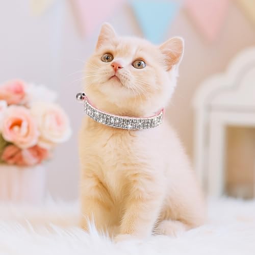 Rosa Strasssteine Welpenhalsbänder Strass Hundehalsband, Glitzer Kristall Steine MäDchen Halsband Kleine Hunde Klein Katze Einstellbar Soft Kitten Hundehalsband mit Strasssteinen besetzt für Haustiere