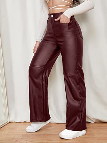 WDIRARA Women's Slant Pocket Straight Leg High Stretch Jeans Leather Look Long Pants4