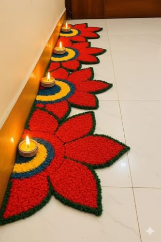Image of Artificial Flower Wedding Haldi Platter Decoration Petal Rangoli Mat Traditional for Wedding, Haldi, Mehndi, Sankranti Home Decor, Diwali 12 inches (Red, Pack of 12)