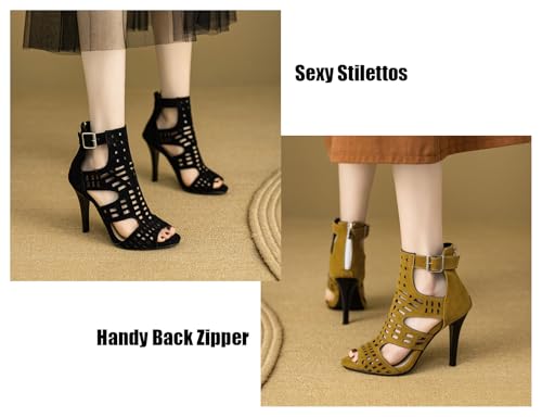 Women's Suede Cutout Peep Toe High Top Stiletto Roman Boots With Back Zipper Sexy Metal Buckle Fish Mouth Skinny High Heel Ankle Booties Sandals For Party Dating Daily3