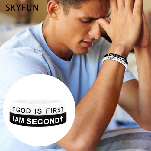 12mm God is First I am Second Bracelet for Men Women Rubber God Bracelets Wristband Inspirational Bible Verse Bracelets Religious Christians Gifts3