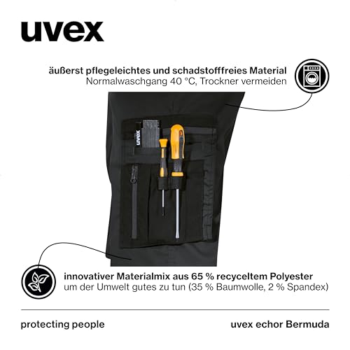 Uvex echor Arbeitsshorts - Kurze Arbeitshose - Herren-Cargohose - Stretch-Bund, Abriebfest & viel Stauraum - Schwarz - Gr. 42 – Bild 6