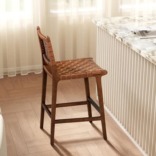 Jennifer Taylor Home Andre 26" Woven Leather Counter Stool with Back, Pecan Brown Faux Leather by Jennifer Taylor Home - Used condition - Image 5