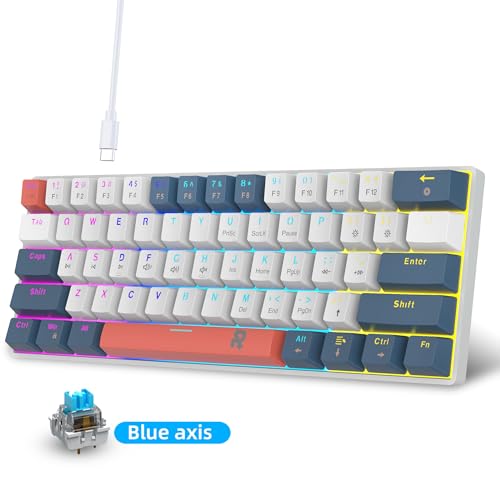 Image of ROCK POW 60% Mechanical Gaming Keyboard, 61keys RGB Backlit Ultra-Compact Mini Keyboard, Waterproof Mini Compact Keyboard for PC /Mac Gamer, Typist, Trip Hot Swappable Blue Switch