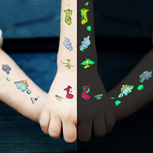 Temporary Tattoos For Kids -20 Sheets 199Pcs Waterproof Mixed Style Cartoon Fake Tattoo, Glow In The Dark Unicorn Mermaid Outspace Dinosaur Tattoo Sticker Decor For Boys Girls, Party Supplies Favor #TOP3