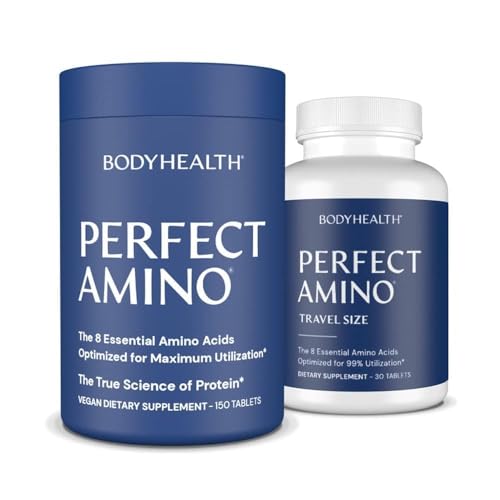 BodyHealth PerfectAmino Tablets (150ct Plus 30ct Travel Bottle), Essential Amino Acid with BCAAs + Lysine, Phenylalanine, Threonine, Methionine, Tryptophan, Supplement for Recovery & Strength
