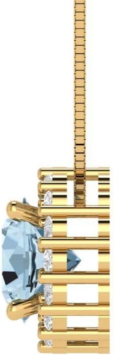 Clara Pucci 1.16 cttw Blue Simulated Diamond Yellow Gold-Plated Silver Necklace and Pendant for Women (16" Box Chain,Round Cut,6.5mm) - Image 3