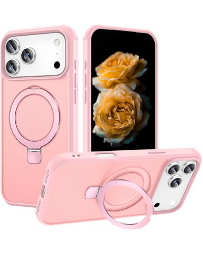 Coque iPhone 17 Pro rose 6,3" avec support rigide mat et bumper magnétique antichoc