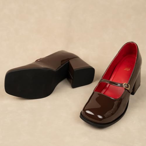 Image of Theater Women Mary Jane Block Heels | Single Strap Round Toe Pumps | Stylish & Comfortable for Formal, Office & Casual Wear