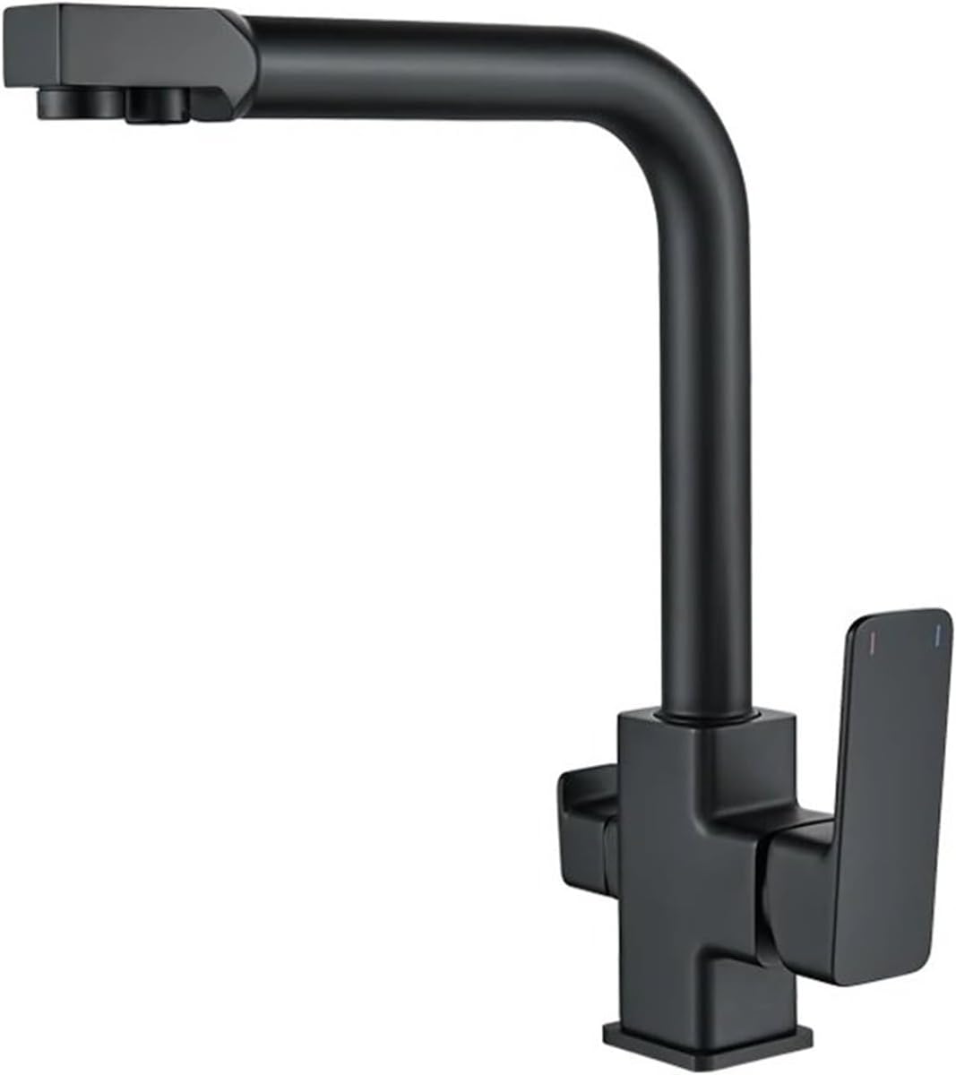 蛇口、キッチン用蛇口デッキマウントミキサータップ360度回転フィルター付き水機能ミキサータップ蛇口（色：黒、サイズ：ホースサイズ3-