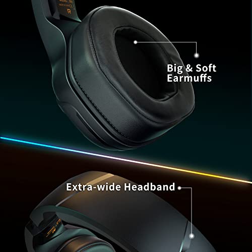 Gaming-headset met microfoon, PS4-headsets met rijk surround-niveau, grote oorbeschermers en 4 RGB-lichtmodi, gaminghoofdtelefoon voor PS4, PS5, pc, Xbox One Switch (zwart) - Afbeelding 5