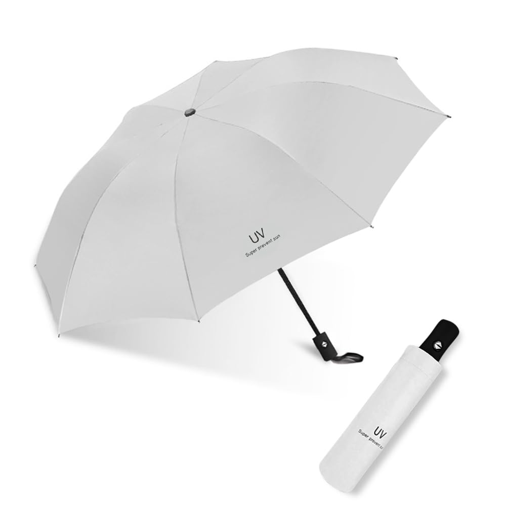 Automatic Windproof Travel Umbrella - Auto Open Close Compact Folding for Rain Sun Protection Tote With Black Coating
