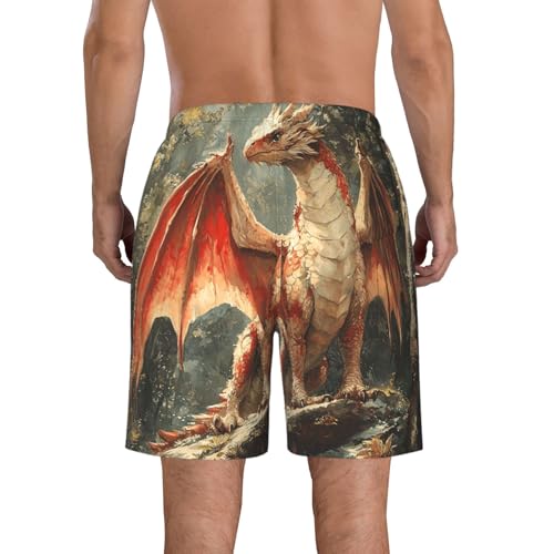 Men's Swim Trunks Beach Board Shorts Swimwear Bathing Suits - Dragon Magic Vintage Art3