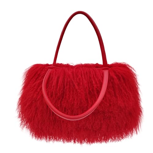 Image of Women Luxury Real Lamb /Mongolian Flush Wool Fur With Genuine Leather Handles Handbag