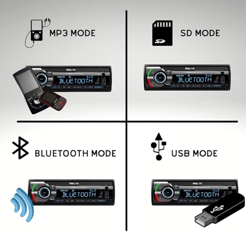 Image of Philips Car Stereo Bluetooth Audio Receiver, Sleek Single Din Car Stereo with AM /FM Radio, USB, AUX-in and Built-in Microphone for Hands-Free Calling and Music Streaming, Powerful Sound