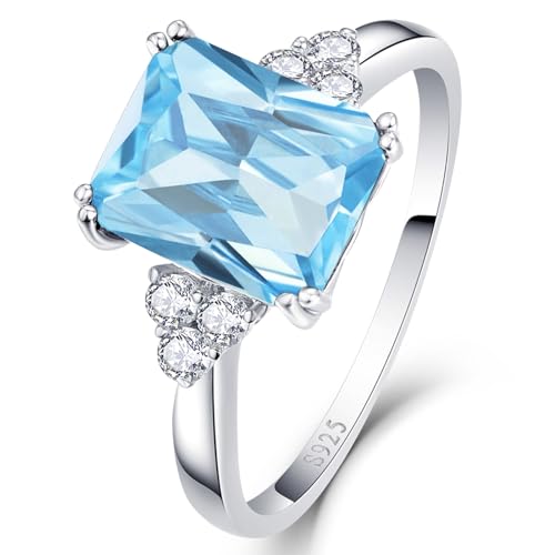 Yaresul Women's Aquamarine Ring 10x8mm Simulated 925 Sterling Silver Aquamarine Engagement Ring March Birthstone Rings Promise Wedding Ring for Anniversary Valentine's Day Gift Size 6