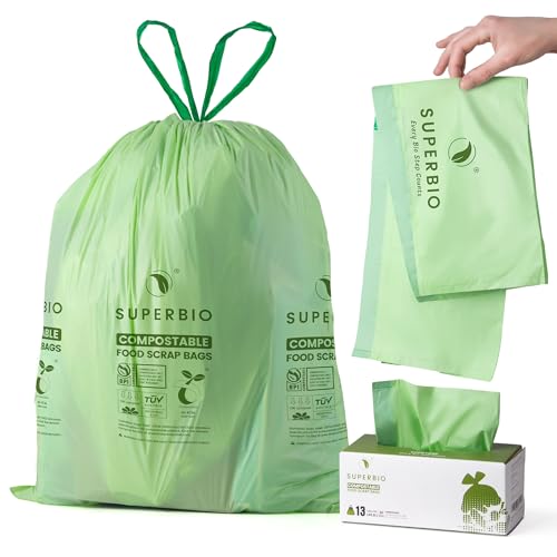 SUPERBIO 13 Gallon Compostable Drawstring Kitchen Waste Bag, 49.2 Liter,