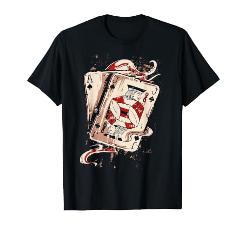 Image of Ace and Jack Playing Cards Spades Retro Blackjack 21 T-Shirt