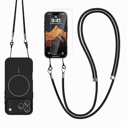 Image of Magnetic for iPhone 17 Pro Max Case with Crossbody Phone Strap,Black