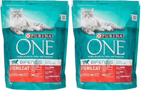 Purina One Bifensis Sterilcat Crocchette Gatti Sterilizzati Salmone e Frumento, 800g (L'imballaggio può variare) (Confezione da 2)