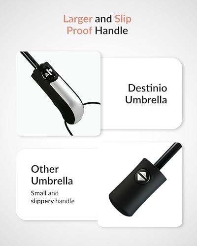 Image of Destinio Umbrella for Man - Large Size, Fully Automatic, Windproof Fibreglass Ribs, UPF 50+ Sun Protection, Premium 210T Pongee, Foldable Travel Umbrella for Rain for Men and Women - 3 fold Compact Easy to Carry (Auto open auto close)