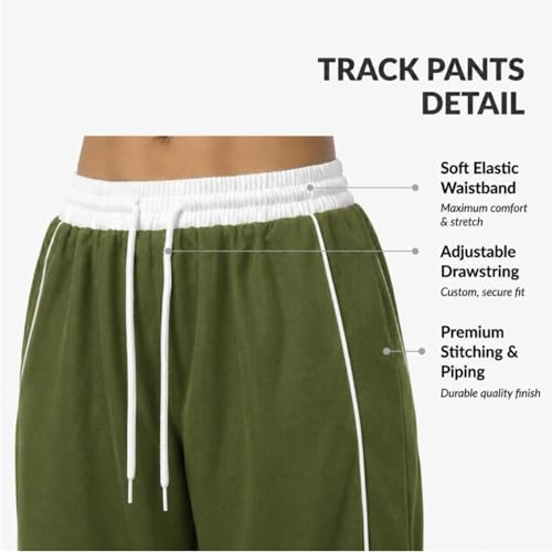 Image of Women's Baggy Loose Fit Wide Leg Track Pants | Elastic Waist Drawstring Casual Lounge Trousers with Side Stripe and Pockets
