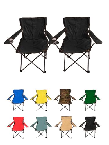 Jardin202 - Silla de Camping Plegable de Acero con Reposabrazos y Funda con Asas- 80x80x50 cm, Resistente al Agua - Ideal para Exterior | Pack 2 uds (Negra)