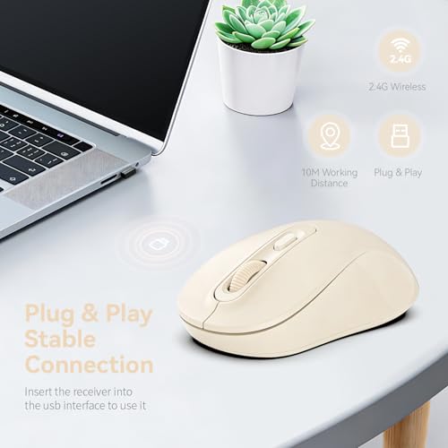 Image of Wireless Mouse, 2026 New Model, Silent Click Ergonomic Design, Portable, 4 Buttons, Adjustable DPI (800 /1200 /1600), for Laptop /PC /Office (Beige)