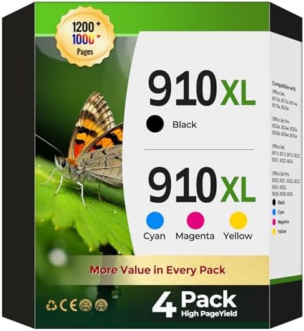 910 910XL Ink Cartridges Compatible for HP 910 XL Ink Cartridge Combo Pack Replacement for HP910XL Ink Work with Officejet Pro 8015 8022 8025 8028 8035 OfficeJet 8015e 8022e 8025e 8028e 8035e, 4 Pack image 4