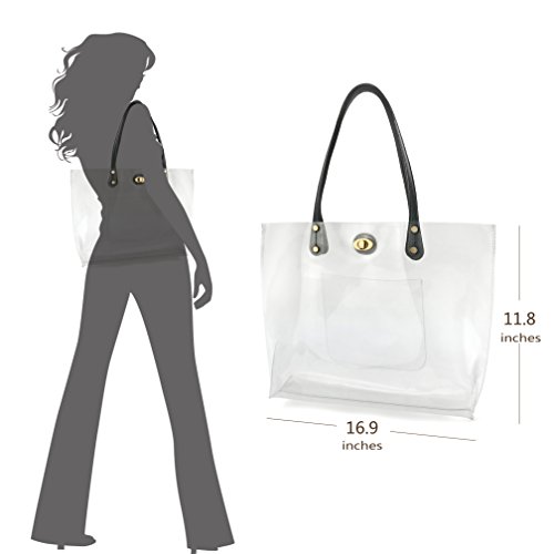 Bolso tote de PVC transparente para mujer con clutch a rayas miniatura 5