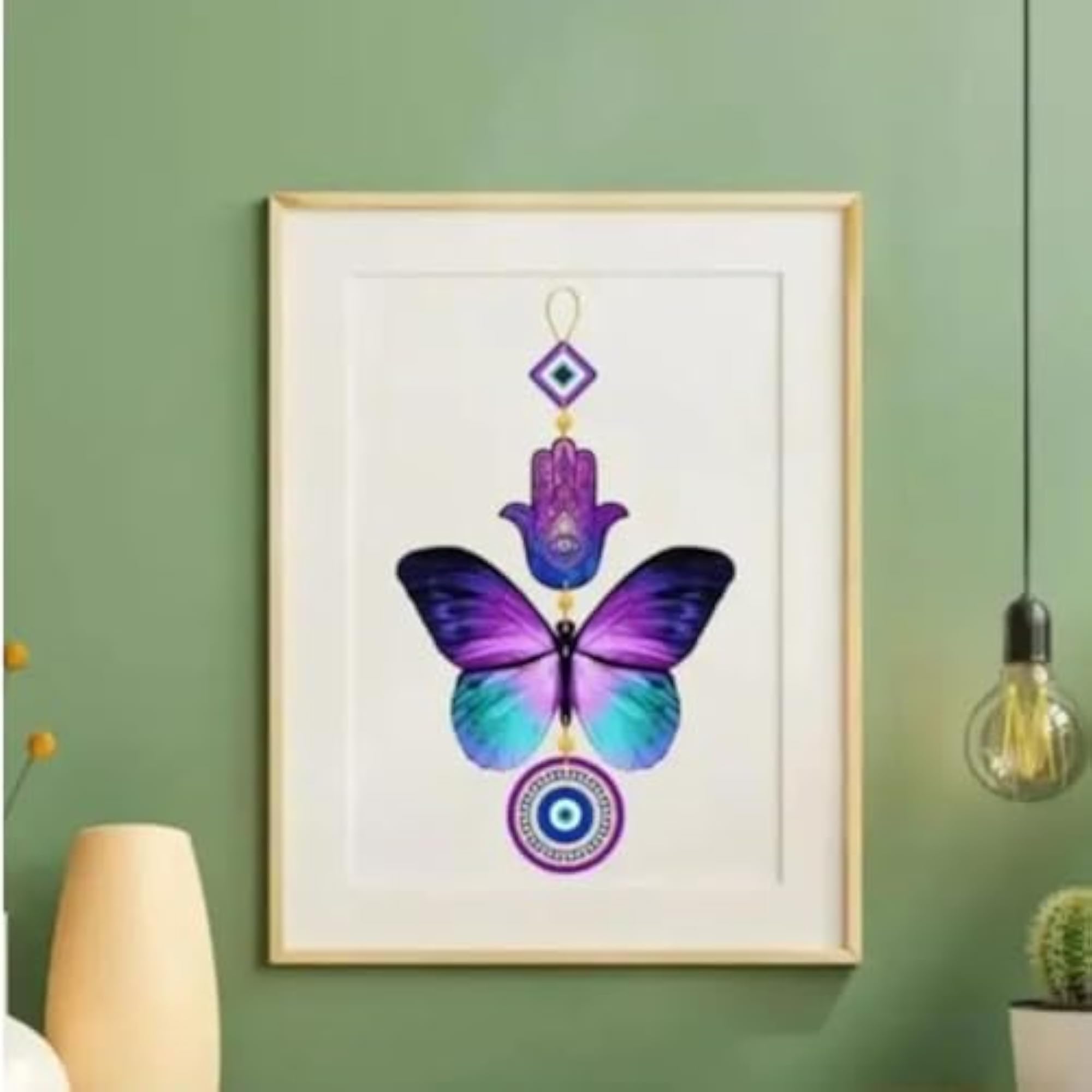 Evil Eye Wall Hanging Decor, Handmade Wooden Protection Charm