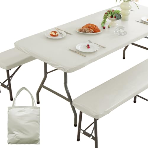 SASTYBALE 6FT Picnic Table Cover with Bench Covers, Off White, 72 x 30 Inch by SASTYBALE - Used condition - US$15.51