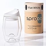 SPROGO - To-Go Espresso Glass Travel Mug with Lid, Reusable Double Wall Glass Tumbler, Fits Most Coffee Makers & Cupholders for Your Car, Gifts for Coffee Lovers, 4.5 oz Cortado Cup, Flat White