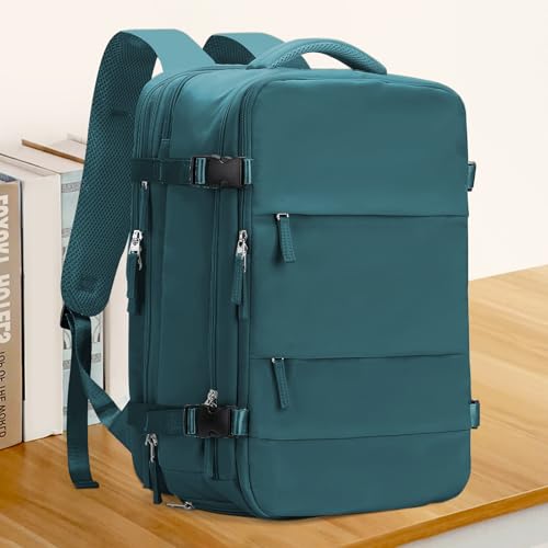 Image of coowoz Large Travel Backpack For Women Men, Carry On Backpack,Hiking Backpack Waterproof Outdoor Sports Rucksack Casual Daypack Expandable Heavy Duty Extra large Backpack Peacock Blue