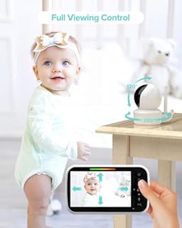 5” Large Display Video Baby Monitor with Remote Pan-Tilt-Zoom |Infrared Night Vision, Temperature Display, Lullaby, Two Way Audio |960ft Range Baby Monitor with Camera and Audio
