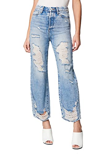 [BLANKNYC] Womens Ripped High Rise Straight Leg Denim Jean, Comfortable Pants & Designer Clothing