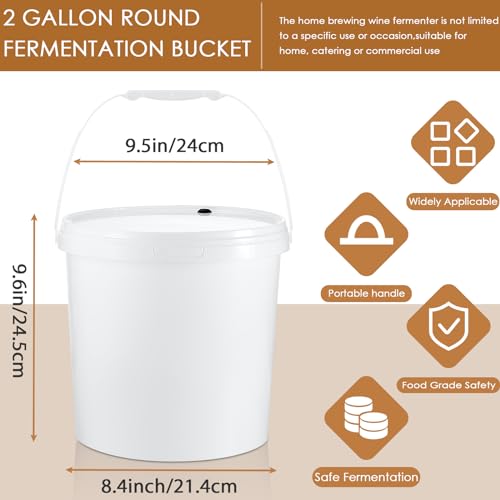 Hushee 6 Pcs 2 Gallon Round Fermentation Bucket With Lid - BPA Free, Food Grade Home Brewing Wine Fermenter for Beer, Mead, Cider, Fermented Beverage, White