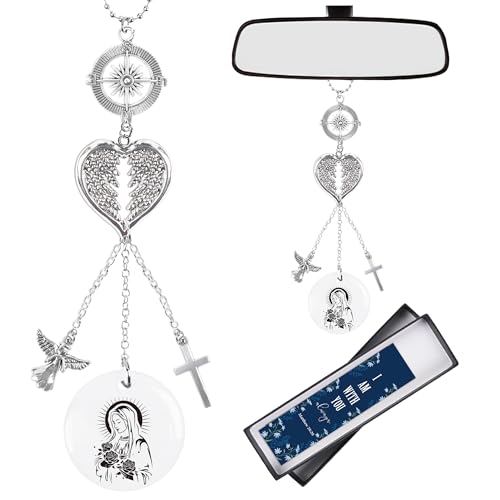 MOIZYNG Virgin Mary Car Mirror Hanging Accessories, Angel Cross Car