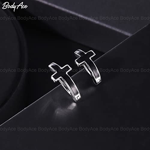 Bodyace 925 Sterling Silver Clicker Belly Button Rings For Women, 14G Cross Belly Barbell Piercing Minimalist Reverse Curved Navel Barbell Body Jewelry (12Mm,Silver Black) #TOP4